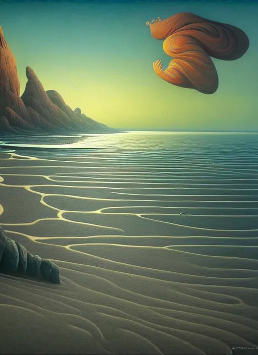 Prompt: hyper detailed 3d render like a Oil painting - the beach by Jacek Yerka, Mariusz Lewandowski, Houdini algorithmic generative render, Abstract brush strokes, Masterpiece, Edward Hopper and James Gilleard, Zdzislaw Beksinski, Mark Ryden, Wolfgang Lettl, hints of Yayoi Kasuma, octane render, 8k