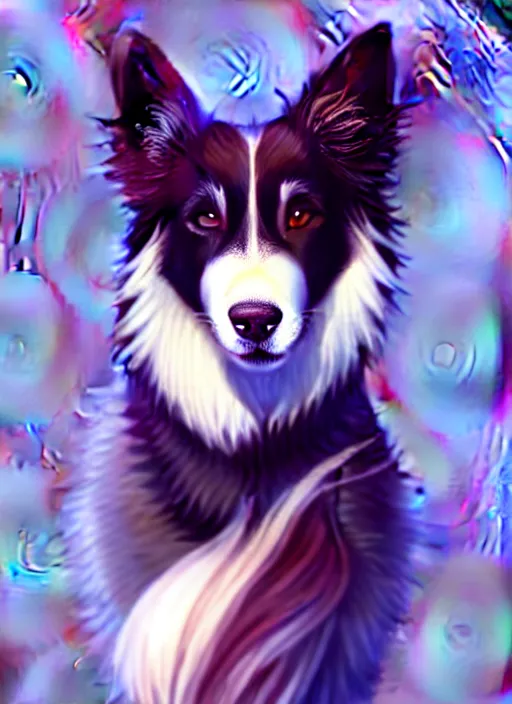 Image similar to wide angle beautiful full body portrait of a cute male anthro border collie fursona with two legs posing in front of a park, character design by charlie bowater, henry asencio, and ross tran, furry art, furaffinity, beautiful, glamor pose, detailed, aesthetic, trending on artstation