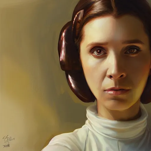 Prompt: portrait of a Princess Leia by Mandy Jurgens and Richard Schmid