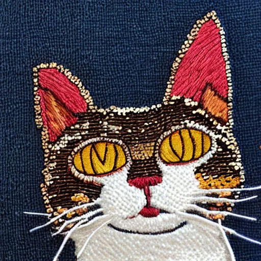 Prompt: a cat embroidered with sequins