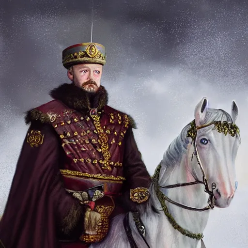 Image similar to Photo of Russian Tsar Nicholas 2 with dragon from game of thrones, photorealism,