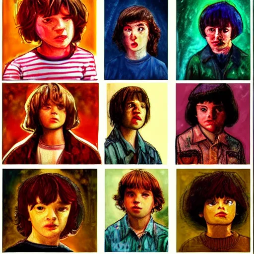 Image similar to stranger things characters pained in a post impressionist style