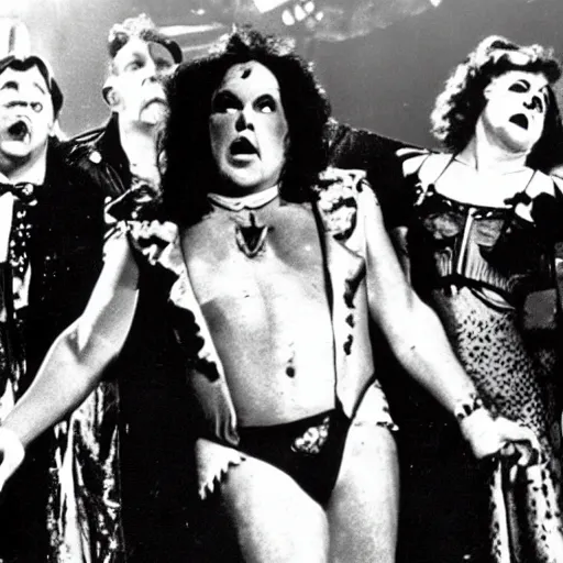 Prompt: meatloaf in rocky horror picture show