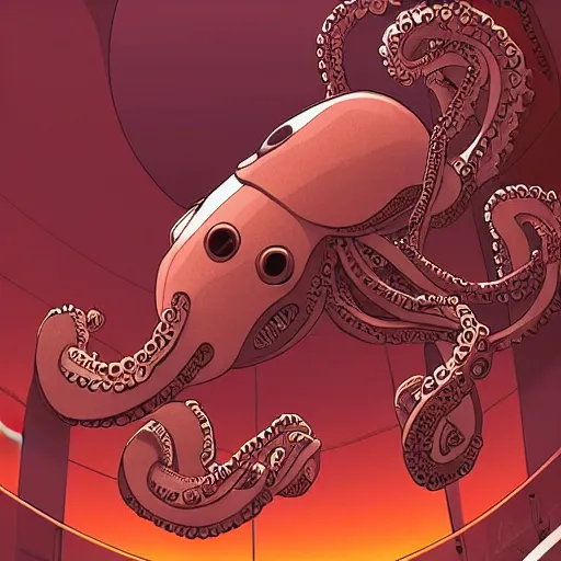 Image similar to robotic Octopus in an airlock, Industrial Scifi, detailed illustration, character portrait, by Martin Grip and Moebius