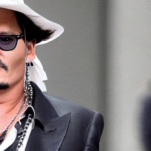 Prompt: johnny depp screaming cheerfully in court as he wins defamation case, 4 k, photorealistic photography