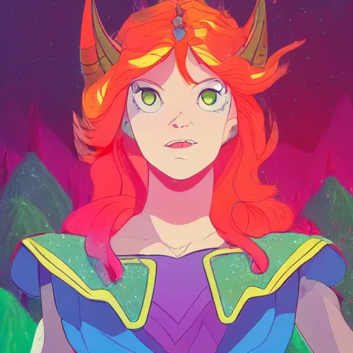 Prompt: portrait of adora from she-ra, colorful fantasy forest background, rich vivid colors, ambient lighting, dynamic lighting, 4k, HQ, official media, anime key visual, makoto shinkai, ilya kuvshinov, lois van baarle, rossdraws, detailed, trending on artstation