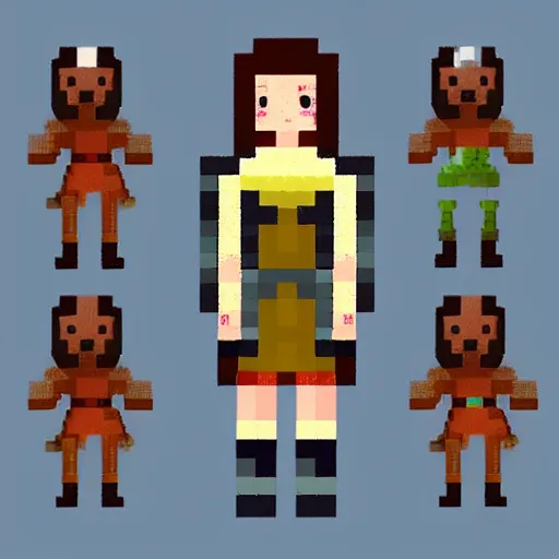 Prompt: pixel art video game sprite of a female adventurer