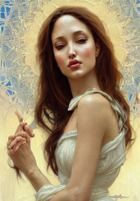 Image similar to sersei angeline jolie, intricate, elegant, highly detailed, digital painting, artstation, concept art, smooth, sharp focus, illustration, art by artgerm and greg rutkowski and alphonse mucha and william - adolphe bouguereau