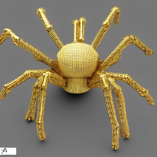 Image similar to 3 d render of a mechanical spider made of smooth white marble and gold