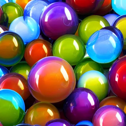 Image similar to Giant Translucent multicolored spheres, reflections, transparent, cracks, hd photograph