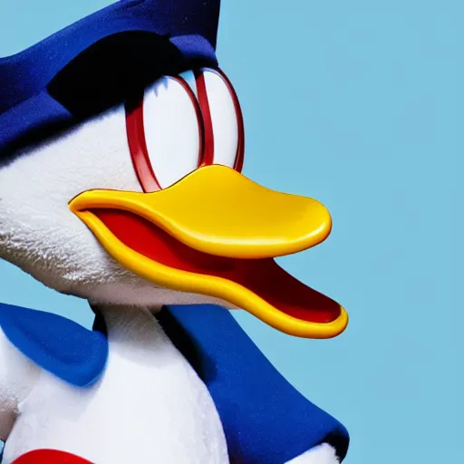 Image similar to close up of donald duck putting a duck in his mouth