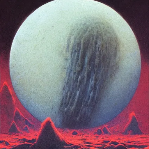 Image similar to surreal, nuclear blast moon eclipse, sci - fi, wet brush, poster art, concept art by beksinski and jean delville, illustrated in the style of iain mccaig