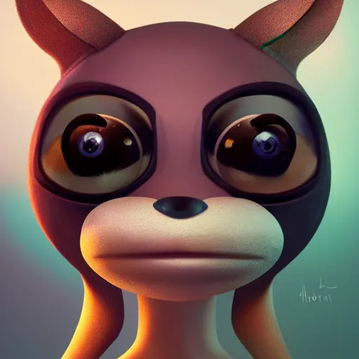 Image similar to character portrait, marsupial with big oval eyes, small pointed nose, bushy eyebrows, ears like flowers, and a square mouth, award winning art, octane engine, artstation, 4 k hd masterpiece