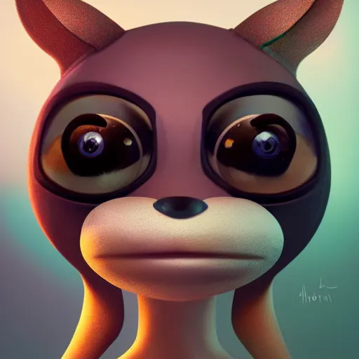 Prompt: character portrait, marsupial with big oval eyes, small pointed nose, bushy eyebrows, ears like flowers, and a square mouth, award winning art, octane engine, artstation, 4 k hd masterpiece