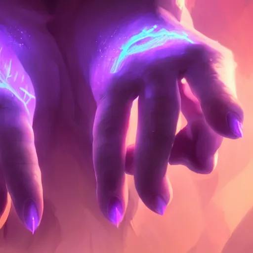 Image similar to glowing hands with fingers floating, an eye in the centered of the hand, eye, violet theme, bright art masterpiece artstation. 8 k, sharp high quality artwork in style of jose daniel cabrera pena and greg rutkowski, concept art by tooth wu, blizzard warcraft artwork, hearthstone card game artwork, human anatomy