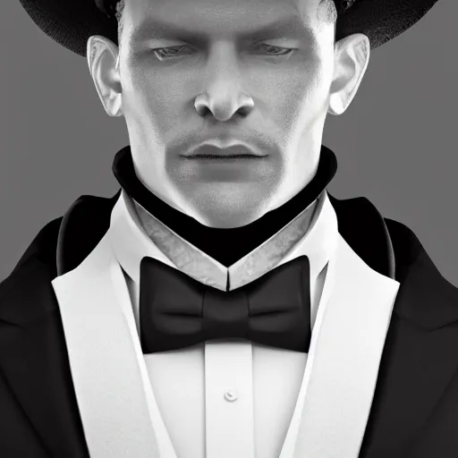 Image similar to a highly detailed portrait of a man in a high top hat covering his face, in a black tailcoat with a yellow waistcoat under the tailcoat, artstation, deviantart, professional, unreal engine 5, photorealistic