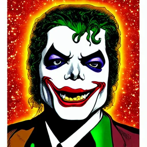 Prompt: dynamic macro head portrait of beautifu michael jackson as the joker in white sequined jacket by john romita sr and cory walker and ryan ottley and jack kirby and barry windsor - smith, comic, illustration, photo real
