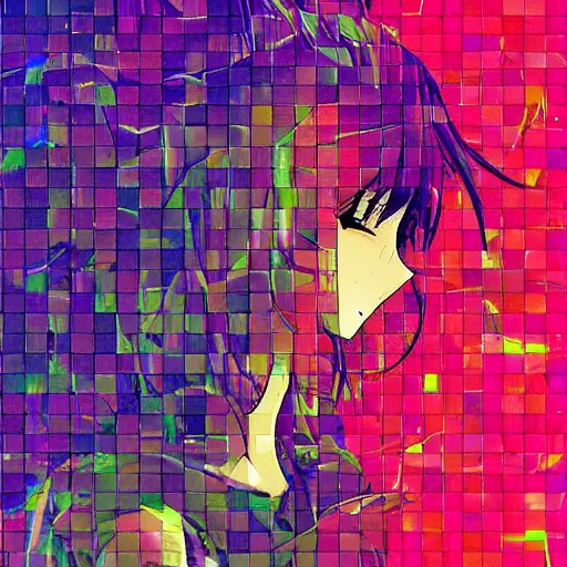 Image similar to anime glitch art