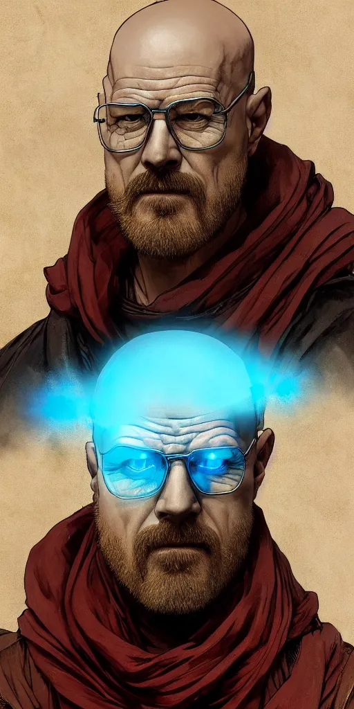 Image similar to Heisenberg as Kratos, highly detailed, digital painting, artstation, concept art, smooth, sharp focus, illustration, ArtStation, art by artgerm and greg rutkowski and alphonse mucha and J. C. Leyendecker and Edmund Blair Leighton and Katsuhiro Otomo and Geof Darrow and Phil hale and Ashley wood and Ilya repin and Charlie Bowater