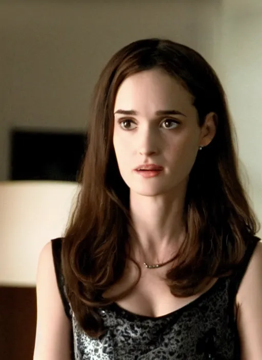 Prompt: Young Winona Ryder in Wolf of Wallstreet, HD screenshot