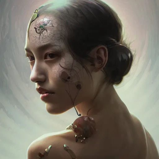 Image similar to Kiko Mizuhara, physically accurate, dynamic lighting, intricate, elegant, highly detailed, digital painting, artstation, HR GIGER, Hieronymus Bosch, Francis Bacon, concept art, smooth, sharp focus, illustration, art by artgerm and greg rutkowski and alphonse mucha