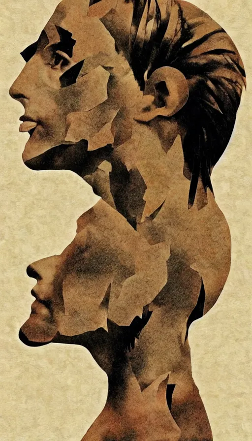 Prompt: a faun in profile, collage in the style of hannah hoch