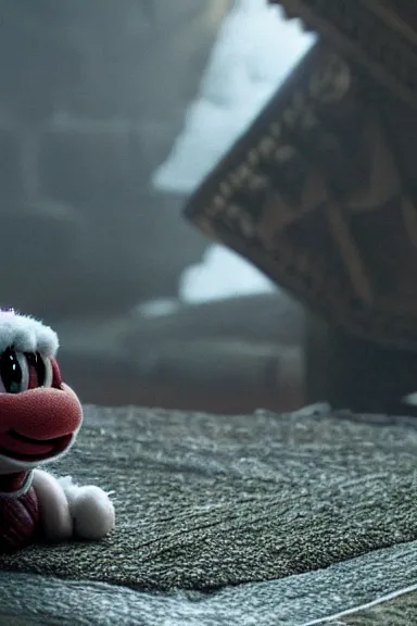 Image similar to very very intricate photorealistic photo of yoshi in an episode of game of thrones, photo is in focus with detailed atmospheric lighting, award - winning details