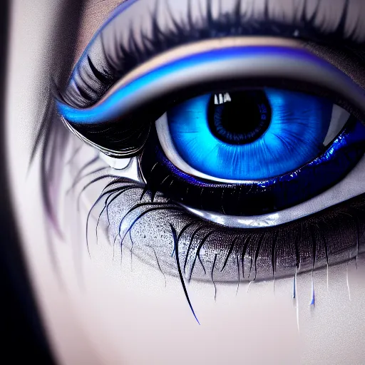Image similar to macro photography of a hyper realistic stunning woman cyberpunk blue eye. black pupil, blue iris, natural skin no make up. studio shot, epic scale, insanely complex, hyper detailed, sharp focus, hyper realism, artstation, cgsociety, 8 k, unreal engine 5