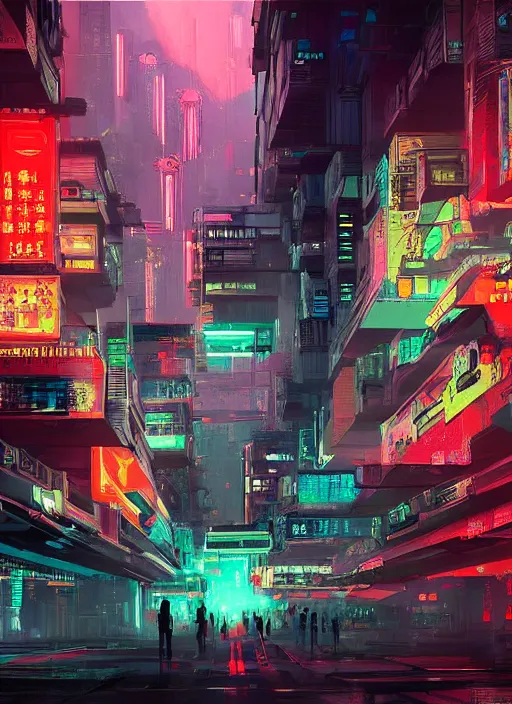 Image similar to A professional digital painting of a far-future cyberpunk city, Kowloon, by Alena Aenami, trending on Artstation