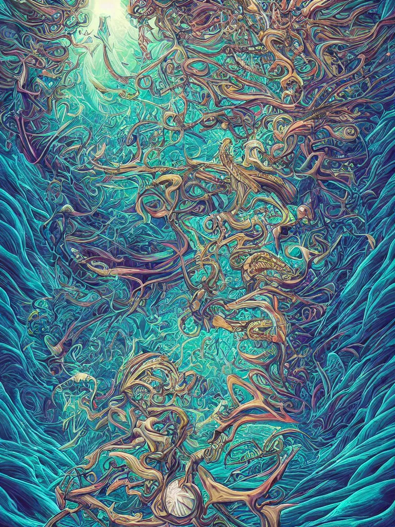 Image similar to android jones alex grey alex grey mark cooper artgerm artstation award winning photorealistic detailed hypervivid intense fantasy concept art, hypervivid intense mcbess, the sea by dan mumford