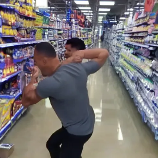 Image similar to dwayne the rock johnson stealing from walmart cctv footage