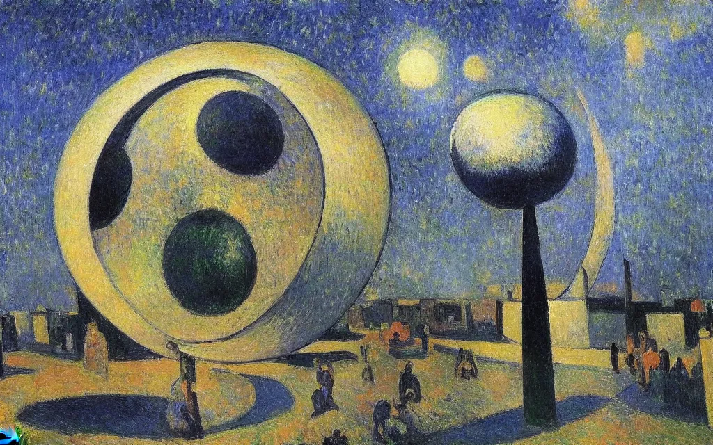 Prompt: complex alien technology that can create a giant sphere of energy, used to contain a star by camille pissarro and alexej von jawlensky, style of game of thrones