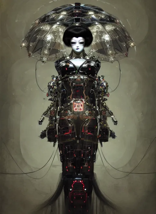 Image similar to portrait of a seductive cybernetic latex geisha mechs, modern fine art, fractal, in the style of ghosts in the machine, intricate ornaments, elegant, highly detailed, digital photography, subsurface scattering, by greg rutkowski,