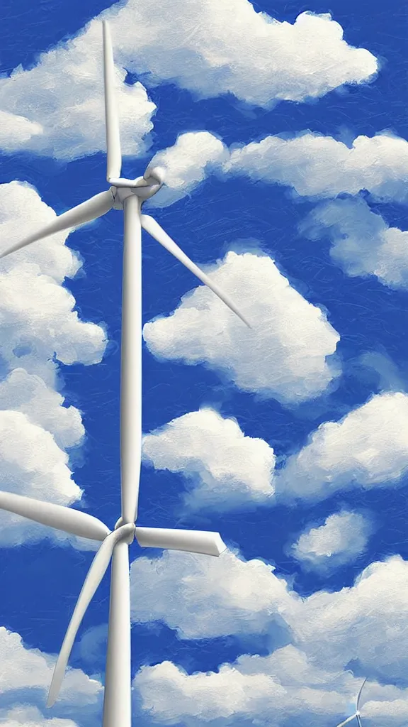 Image similar to Clouds made into a wind turbine, blue sky, sunshine,volumetric lightin, highly detailed, digital painting