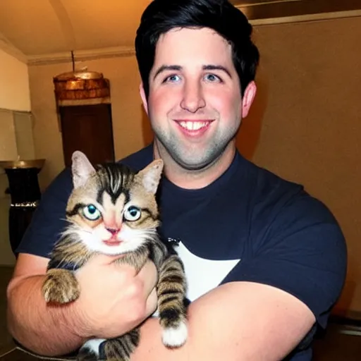 Image similar to josh peck, holding a small cat