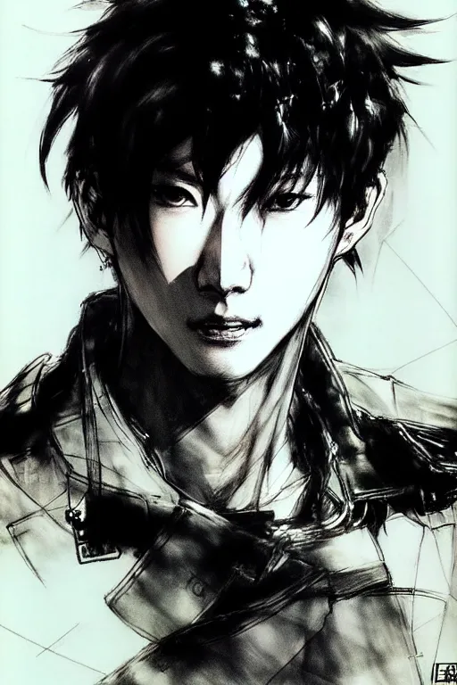 Image similar to cai xukun, concept art, rough sketch, by yoji shinkawa