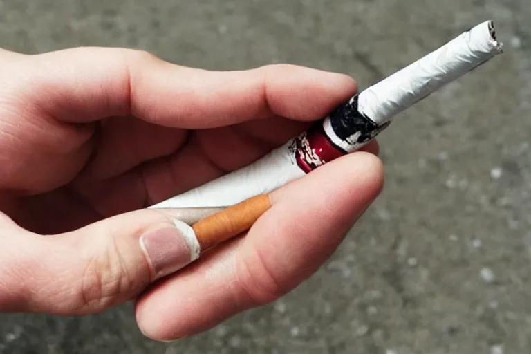 Image similar to cigarette in fingers, hand holding cigarette, hyper realistic, natural