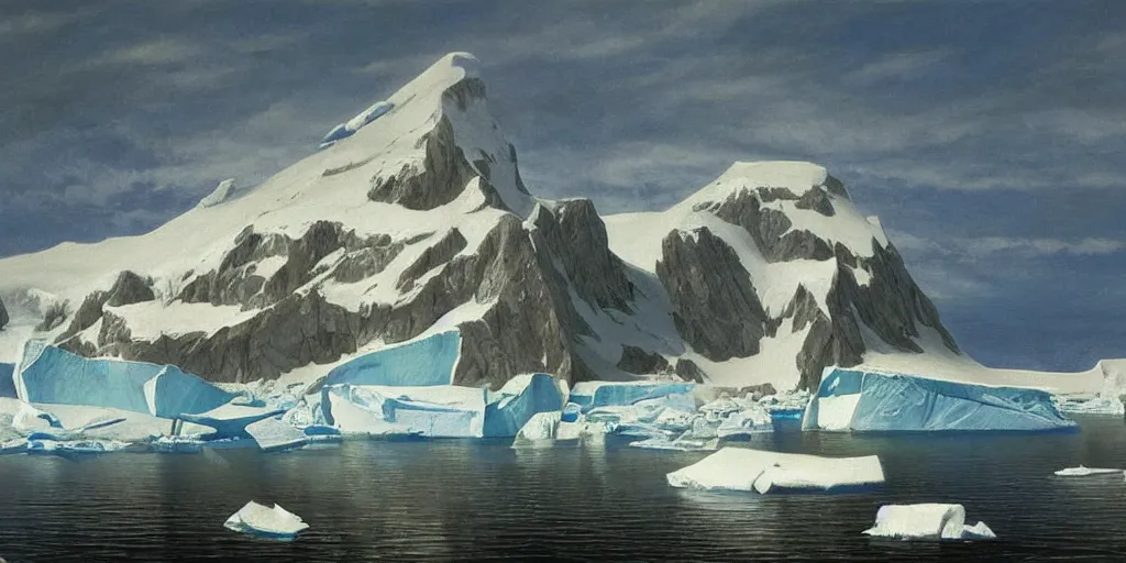 Image similar to Antarctica, oil painting, highly detailed, artwork, in style of Albert bierstadt