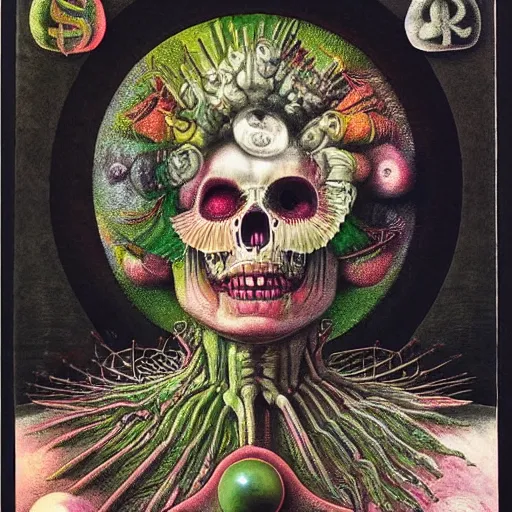 Prompt: new age album cover, asymmetrical design, dollar bank notes, capitalism, magic, apocalypse, psychedelic, black white pastel pink, slightly holographic, magic, giger h. r., giuseppe arcimboldo, highly detailed, intricate