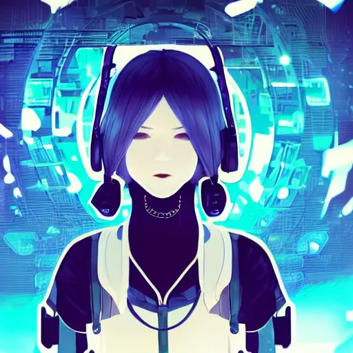 Image similar to Frequency indie album cover, luxury advertisement, indigo filter, blue and black colors. highly detailed post-cyberpunk sci-fi close-up schoolgirl in asian city in style of cytus and deemo, mysterious vibes, by Ilya Kuvshinov, by Greg Tocchini, nier:automata, set in half-life 2, beautiful with eerie vibes, very inspirational, very stylish, with gradients, surrealistic, dystopia, postapocalyptic vibes, depth of field, mist, rich cinematic atmosphere, perfect digital art, mystical journey in strange world, beautiful dramatic dark moody tones and studio lighting, shadows, bastion game, arthouse