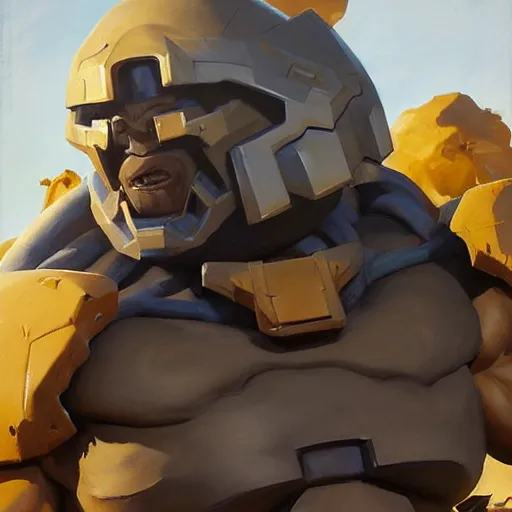 Image similar to greg manchess portrait painting of fully armored the foundation aka dwayne the rock from fortnite as overwatch character, medium shot, asymmetrical, profile picture, organic painting, sunny day, matte painting, bold shapes, hard edges, street art, trending on artstation, by huang guangjian, gil elvgren, ruan jia, greg rutkowski, gaston bussiere