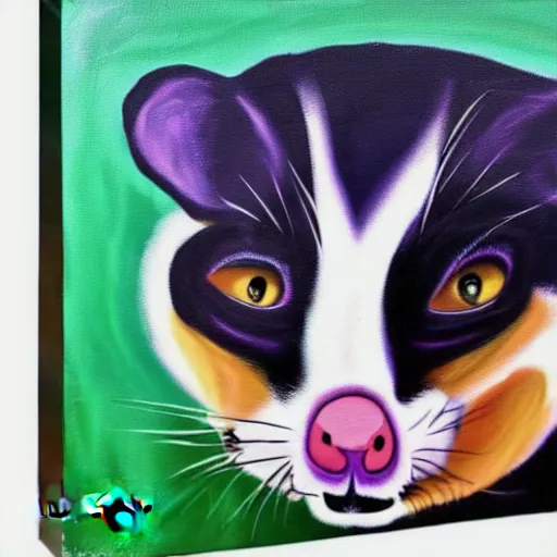 Image similar to danny devito in the form of a possum scaring away cats abstract painting