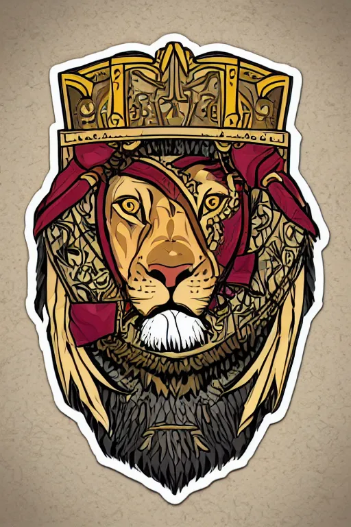 Image similar to Portrait of a lion in a medieval armor, knight, medieval, sticker, colorful, illustration, highly detailed, simple, smooth and clean vector curves, no jagged lines, vector art, smooth