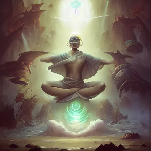 Image similar to reaching enlightenment by peter mohrbacher and emmanuel shiu and martin johnson heade and bastien lecouffe - deharme