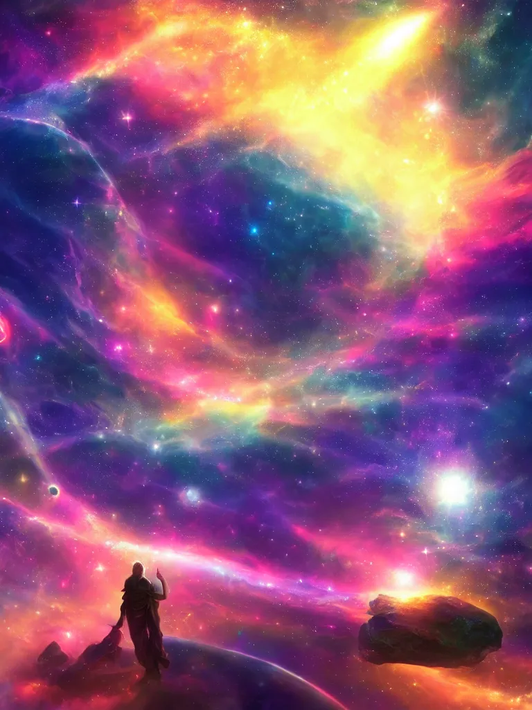 Prompt: celestial epic emotional vibrant colorful cinematic fantasy deep space image of a sparkling ethereal cosmic universe, silky smooth celestial cosmos, nasa photos, artstation