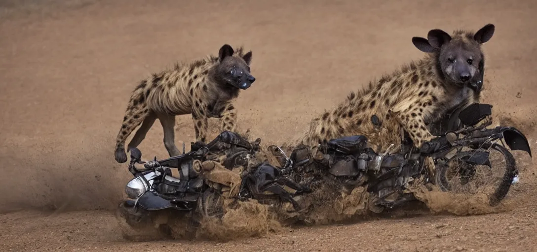 Prompt: a hyena riding a motorcycle