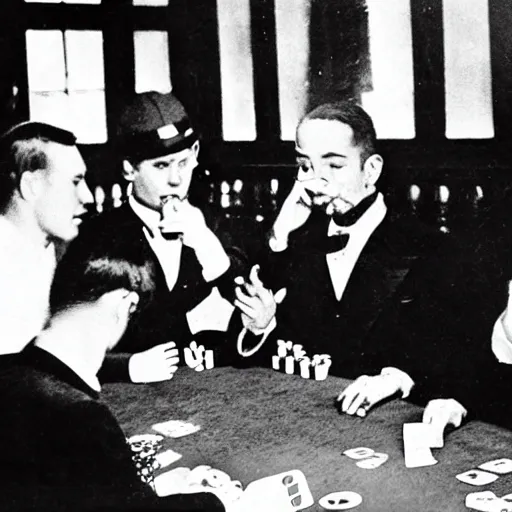 Image similar to uri - kai playing poker in a 1 9 2 2 speakeasy