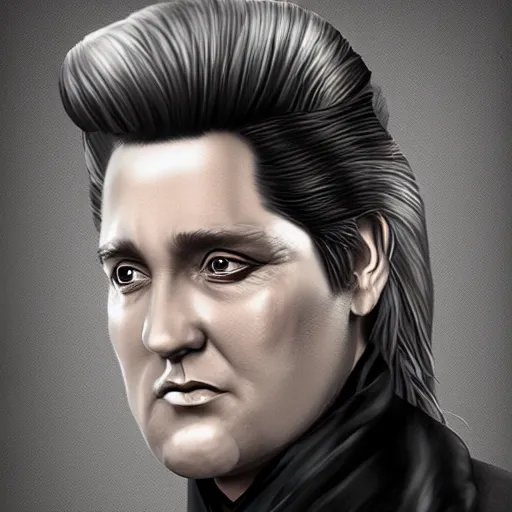 Image similar to dumbledore with elvis presley hair, trending on artstation, hyperrealistic, ultra detailed