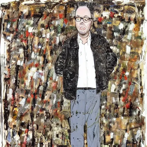 Image similar to vic reeves painted by anselm kiefer