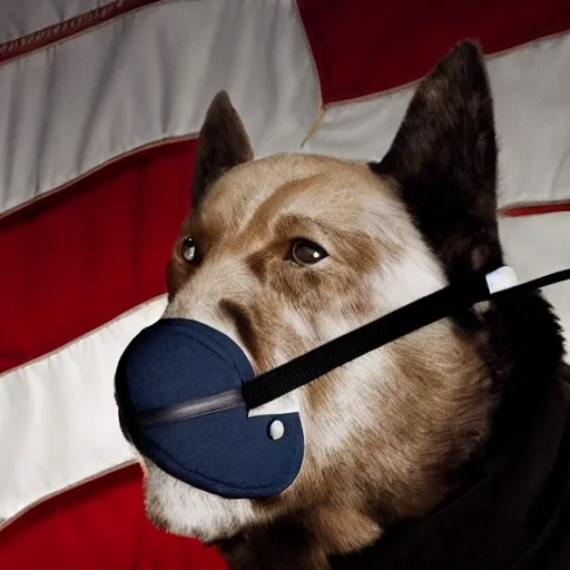 Prompt: uhd candid photo of joe biden wearing a muzzle, with accurate face, real muzzle, uhd, studio lighting, correct face, photo by annie leibovitz